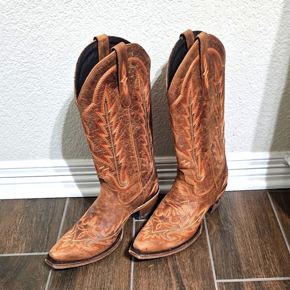 Lane Lexington Burnt Caramel Crackle Snip Toe Boot Women's 9 - Picture 2 of 7
